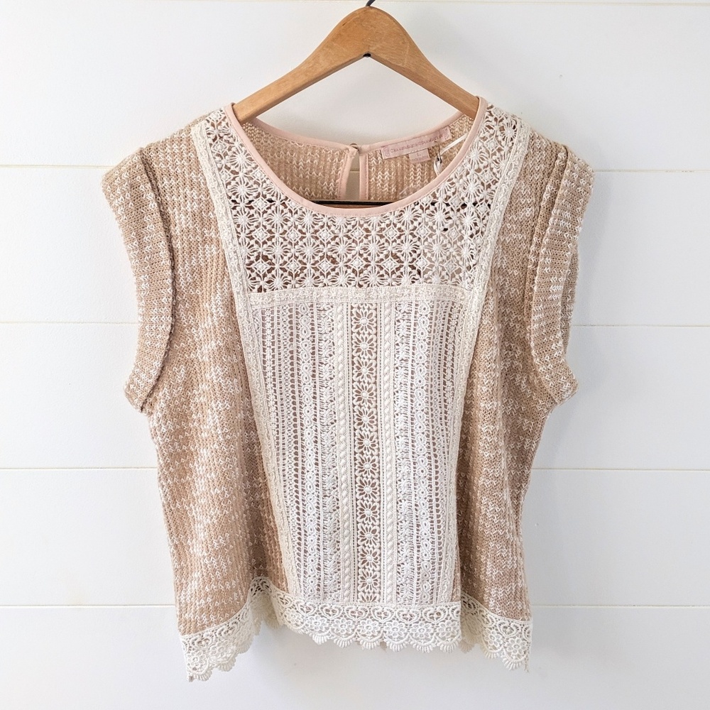 Anthro Champagne & Strawberry Eyelet Crochet